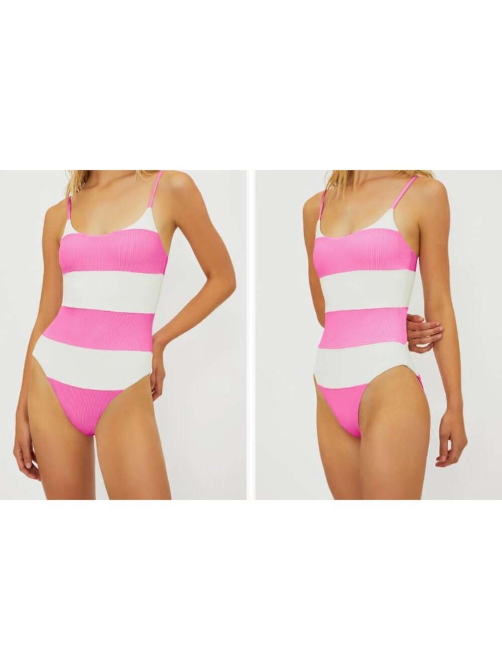 New Beach Riot Women's Size M Pink & White Striped Calista One-Piece Swimsuit